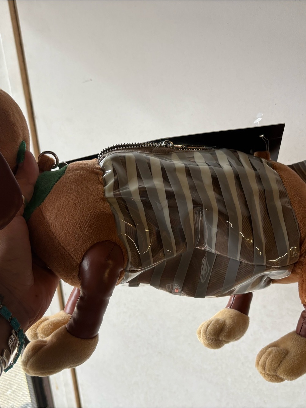 Spirit Slinky Dog Plush Crossbody Bag - Brown with Green Collar - Picture 2 of 7